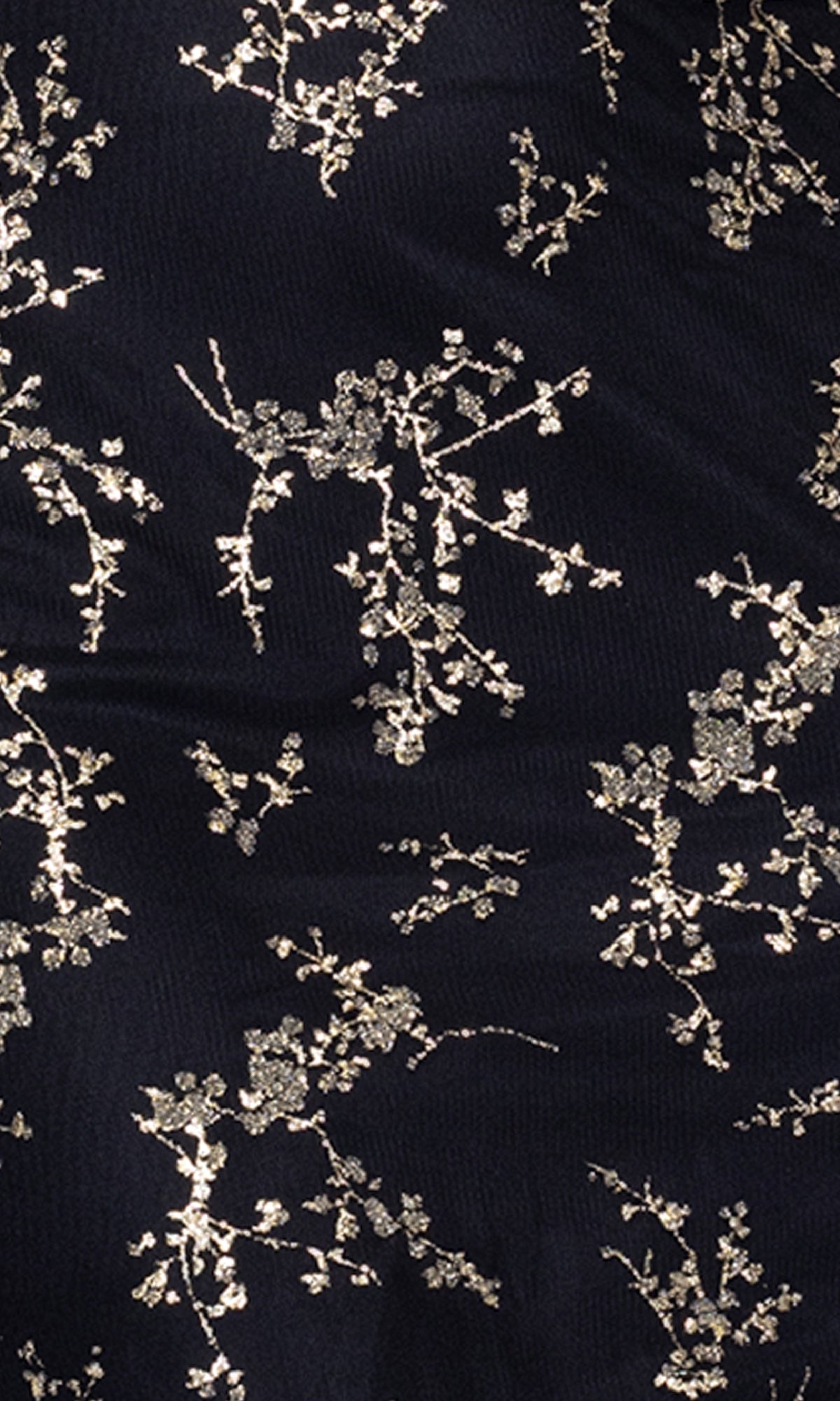 This navy blue fabric with gold floral embroidery is perfect to pair with the Black Sequin Mini Hoco Dress: Blondie Nites 5693BN for a sophisticated, standout look at any event.